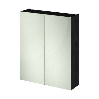 Hudson Reed Fusion 600mm Mirror Unit (50/50) Contemp Charcoal Black MFC Textured Woodgrain 715x600x182mm - JJ Building Materials