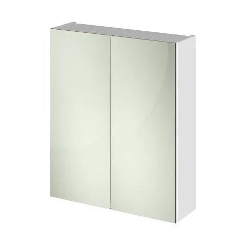 Hudson Reed Fusion 600mm Mirror Unit (50/50) Contemp Gloss White MFC Painted Gloss 715x600x182mm - JJ Building Materials