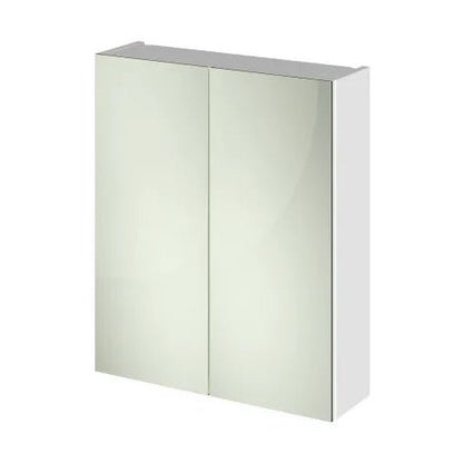 Hudson Reed Fusion 600mm Mirror Unit (50/50) Contemp Gloss White MFC Painted Gloss 715x600x182mm - JJ Building Materials