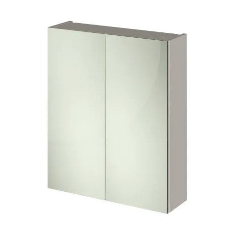 Hudson Reed Fusion 600mm Mirror Unit (50/50) Contemp Pebble Grey MFC Textured Woodgrain 715x600x182mm - JJ Building Materials
