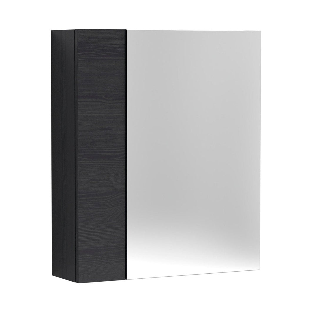 Hudson Reed Fusion 600mm Mirror Unit (75/25) Contemp Charcoal Black MFC Textured Woodgrain 715x600x182mm - JJ Building Materials