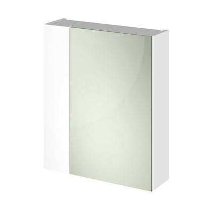 Hudson Reed Fusion 600mm Mirror Unit (75/25) Contemp Gloss White MFC Painted Gloss 715x600x182mm - JJ Building Materials