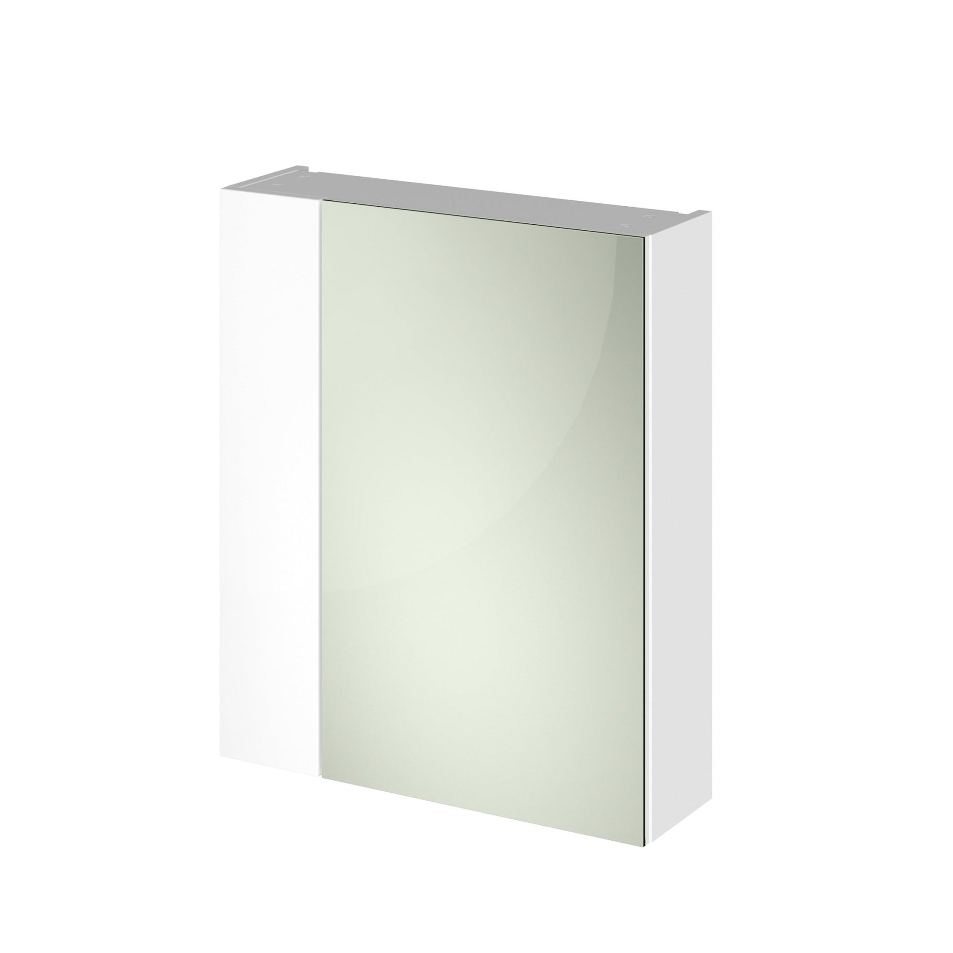 Hudson Reed Fusion 600mm Mirror Unit (75/25) Contemp Gloss White MFC Painted Gloss 715x600x182mm - JJ Building Materials