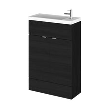 Hudson Reed Fusion 600mm Vanity Unit & Basin - Compact Contemp Charcoal Black MFC Textured Woodgrain 904x605x260mm - JJ Building Materials