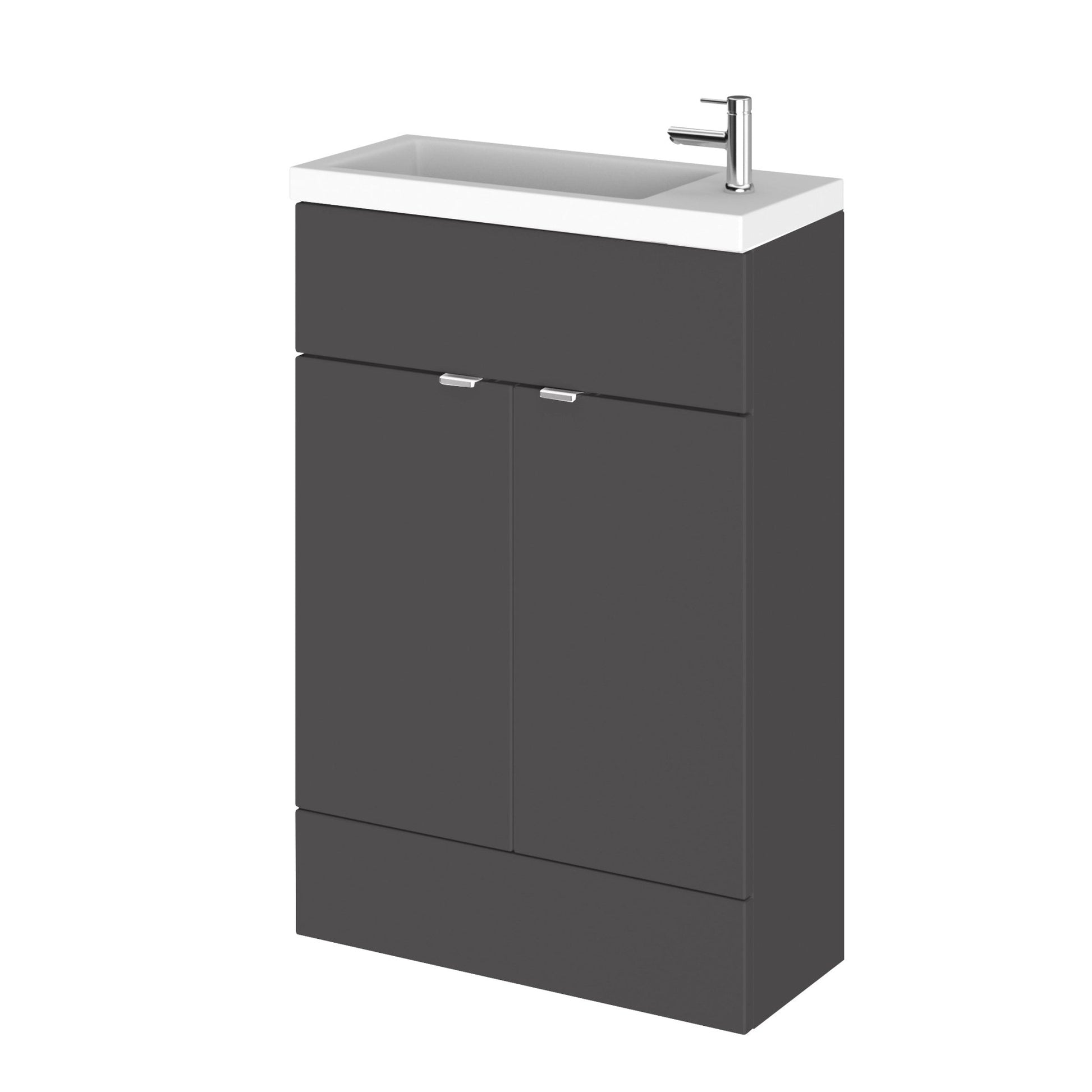 Hudson Reed Fusion 600mm Vanity Unit & Basin - Compact Contemp Gloss Grey MFC Painted Gloss 904x605x260mm - JJ Building Materials