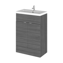 Hudson Reed Fusion 600mm Vanity Unit & Basin Contemp Anthracite Woodgrain MFC Textured Woodgrain 904x605x360mm - JJ Building Materials