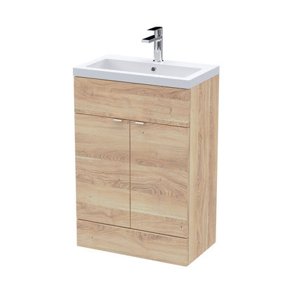 Hudson Reed Fusion 600mm Vanity Unit & Basin Contemp Bleached Oak MFC Textured Woodgrain 904x603x355mm - JJ Building Materials