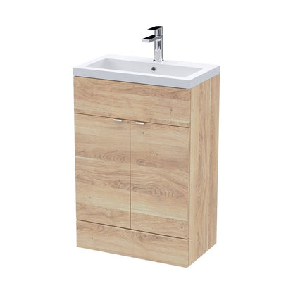 Hudson Reed Fusion 600mm Vanity Unit & Basin Contemp Bleached Oak MFC Textured Woodgrain 904x610x370mm - JJ Building Materials