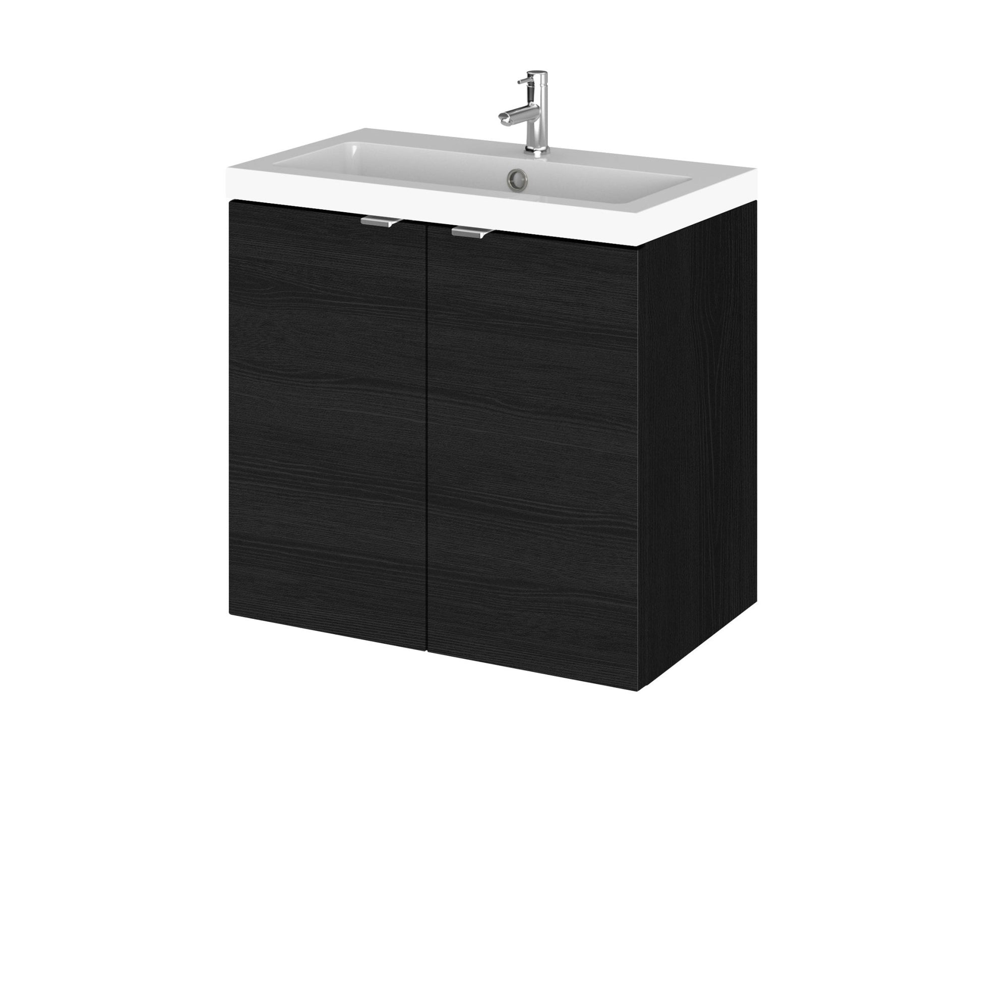 Hudson Reed Fusion 600mm Vanity Unit & Basin Contemp Charcoal Black MFC Textured Woodgrain 579x605x360mm - CBI636 - JJ Building Materials