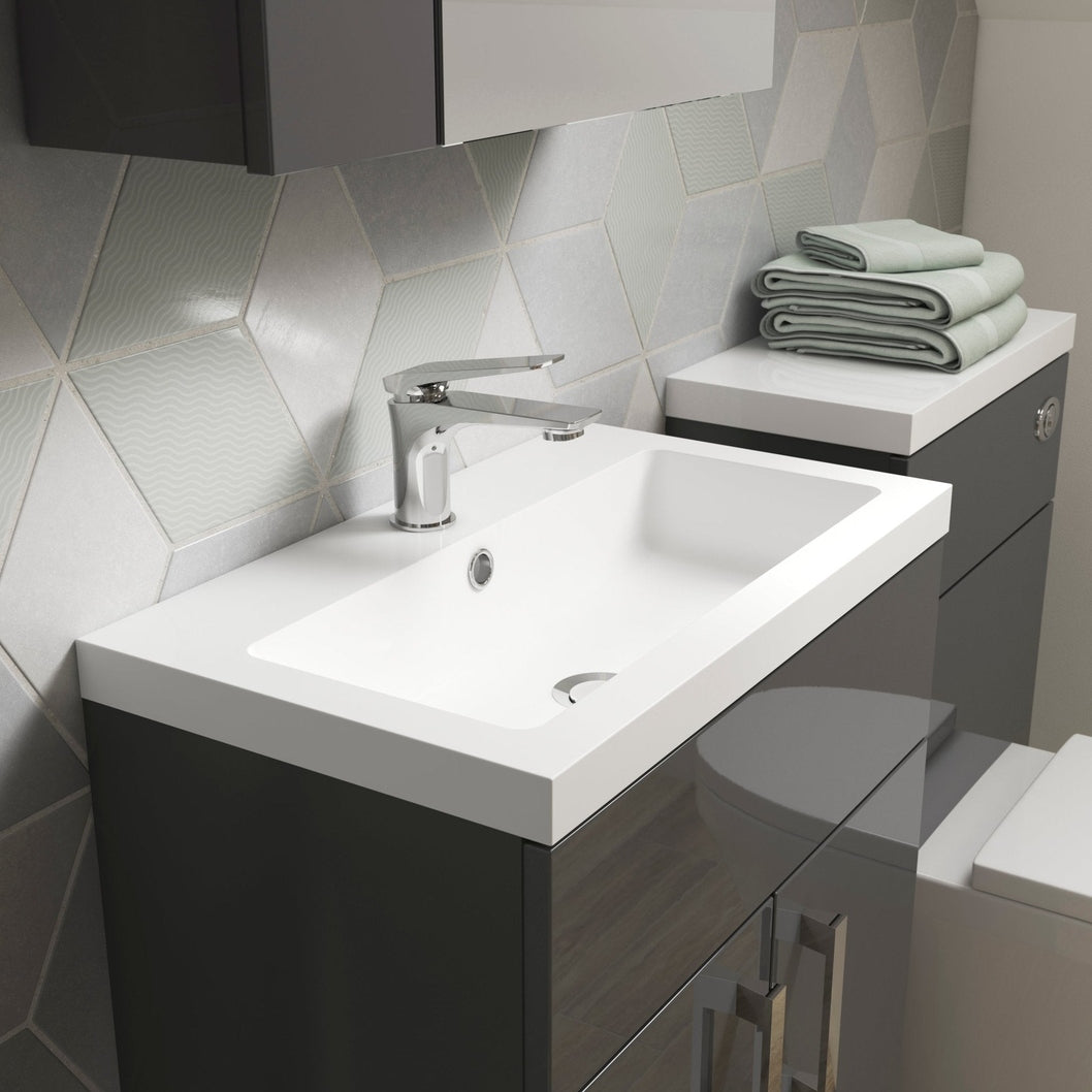 Hudson Reed Fusion 600mm Vanity Unit & Basin Contemp Gloss Grey MFC Painted Gloss 904x605x360mm - JJ Building Materials