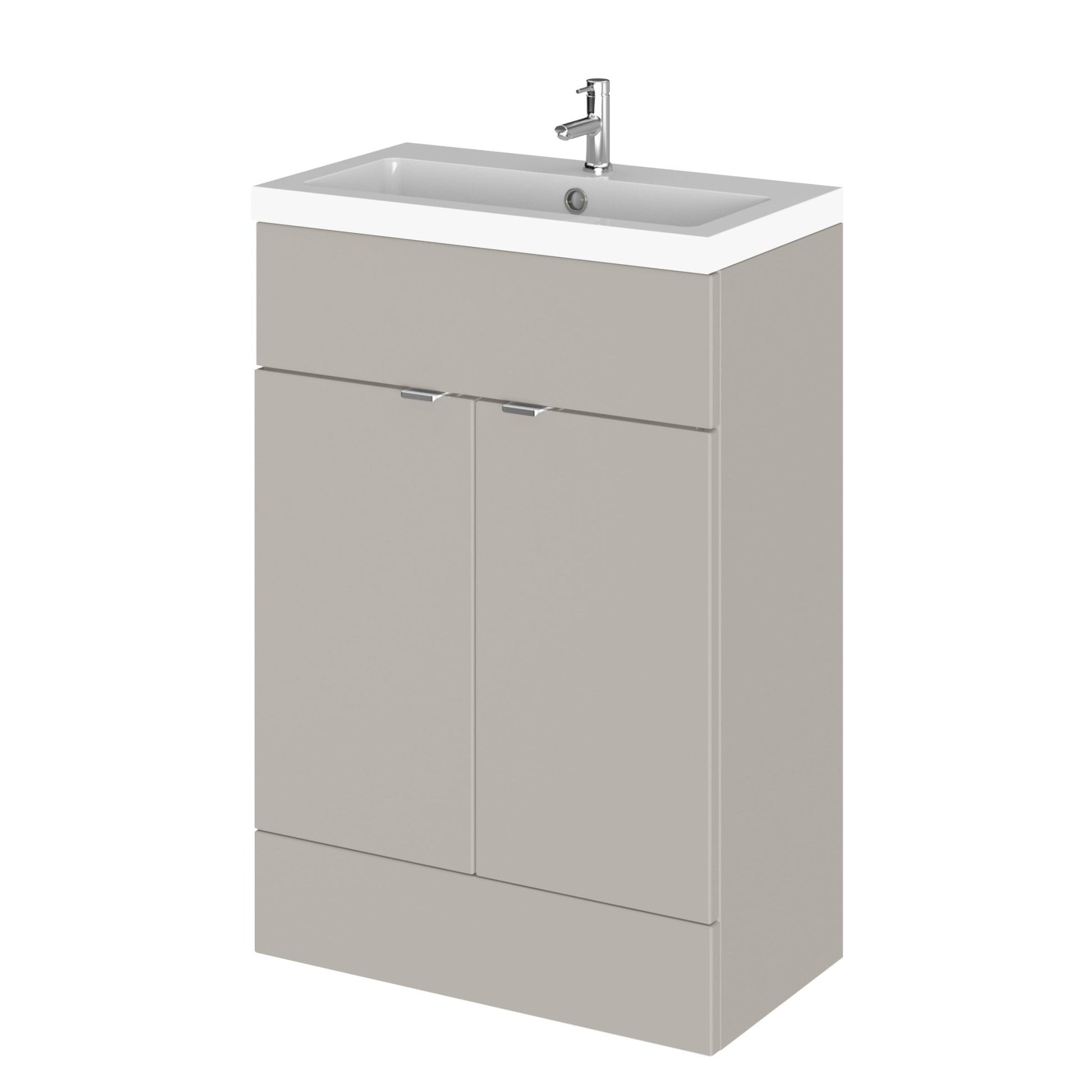 Hudson Reed Fusion 600mm Vanity Unit & Basin Contemp Pebble Grey MFC Smooth Matt 904x603x355mm - JJ Building Materials