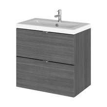 Hudson Reed Fusion 600mm Vanity Unit & Ceramic Basin Contemp Anthracite Woodgrain MFC Textured Woodgrain 579x605x360mm - CBI530A - JJ Building Materials