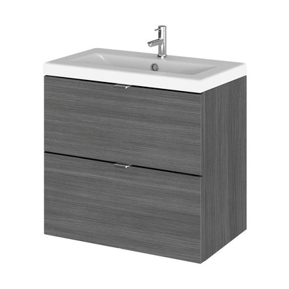 Hudson Reed Fusion 600mm Vanity Unit & Ceramic Basin Contemp Anthracite Woodgrain MFC Textured Woodgrain 579x605x360mm - CBI530A - JJ Building Materials