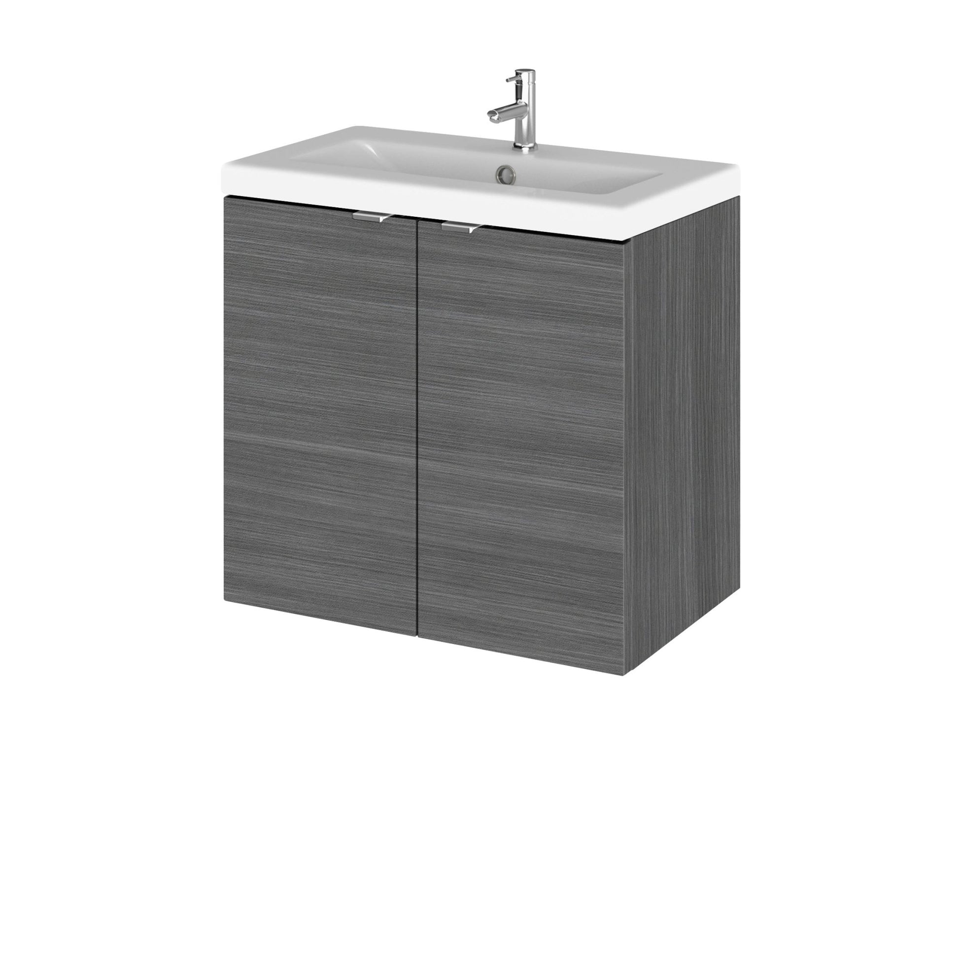 Hudson Reed Fusion 600mm Vanity Unit & Ceramic Basin Contemp Anthracite Woodgrain MFC Textured Woodgrain 579x605x360mm - CBI536A - JJ Building Materials