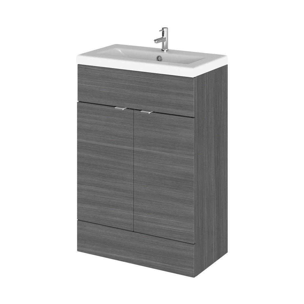 Hudson Reed Fusion 600mm Vanity Unit & Ceramic Basin Contemp Anthracite Woodgrain MFC Textured Woodgrain 904x605x360mm - JJ Building Materials