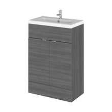 Hudson Reed Fusion 600mm Vanity Unit & Ceramic Basin Contemp Anthracite Woodgrain MFC Textured Woodgrain 904x605x360mm - JJ Building Materials
