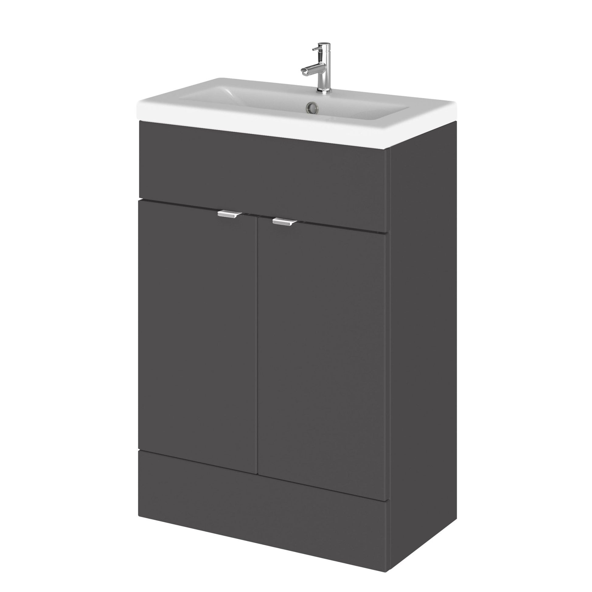 Hudson Reed Fusion 600mm Vanity Unit & Ceramic Basin Contemp Gloss Grey MFC Painted Gloss 904x605x360mm - JJ Building Materials