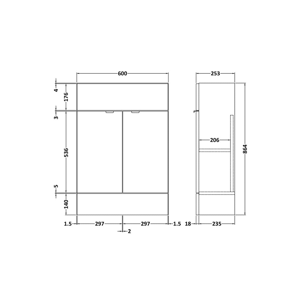 Hudson Reed Fusion 600mm Vanity Unit - Compact Contemp Anthracite Woodgrain MFC Textured Woodgrain 864x600x255mm - JJ Building Materials