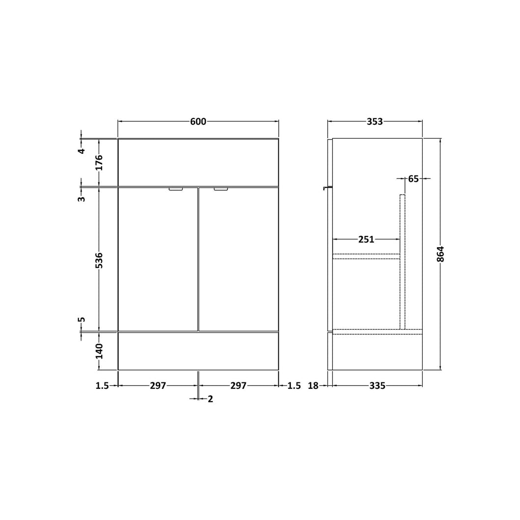 Hudson Reed Fusion 600mm Vanity Unit Contemp Anthracite Woodgrain MFC Textured Woodgrain 864x600x355mm - JJ Building Materials