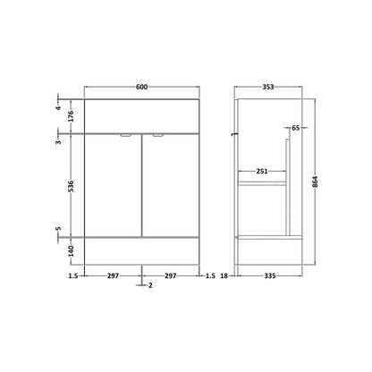 Hudson Reed Fusion 600mm Vanity Unit Contemp Anthracite Woodgrain MFC Textured Woodgrain 864x600x355mm - JJ Building Materials
