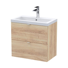 Hudson Reed Fusion 600mm Wall Hung 2-drawer Unit & Basin Contemp Bleached Oak MFC Textured Woodgrain 580x603x383mm - JJ Building Materials
