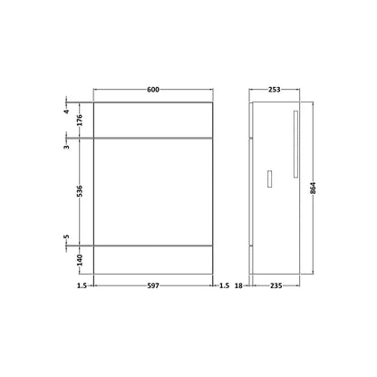 Hudson Reed Fusion 600mm Wc Unit - Compact Contemp Graphite Grey Woodgrain MFC Textured Woodgrain 864x600x255mm - JJ Building Materials