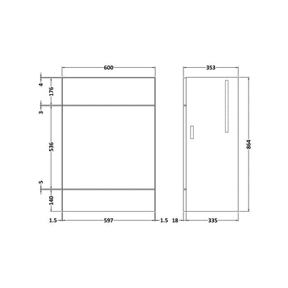 Hudson Reed Fusion 600mm Wc Unit Contemp Graphite Grey Woodgrain MFC Textured Woodgrain 864x600x355mm - JJ Building Materials
