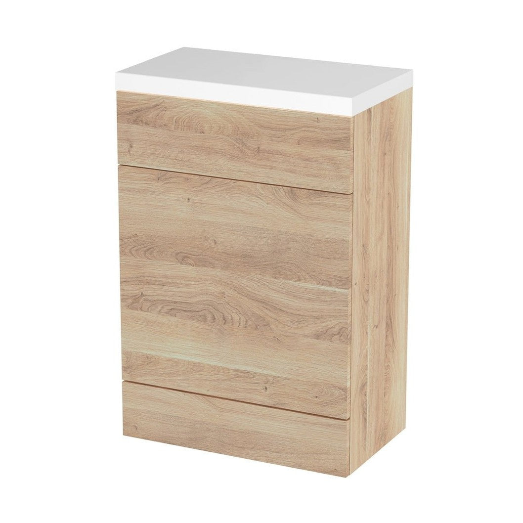 Hudson Reed Fusion 600mm Wc Unit & Polymarble Top Contemp Bleached Oak MFC Textured Woodgrain 904x603x355mm - JJ Building Materials