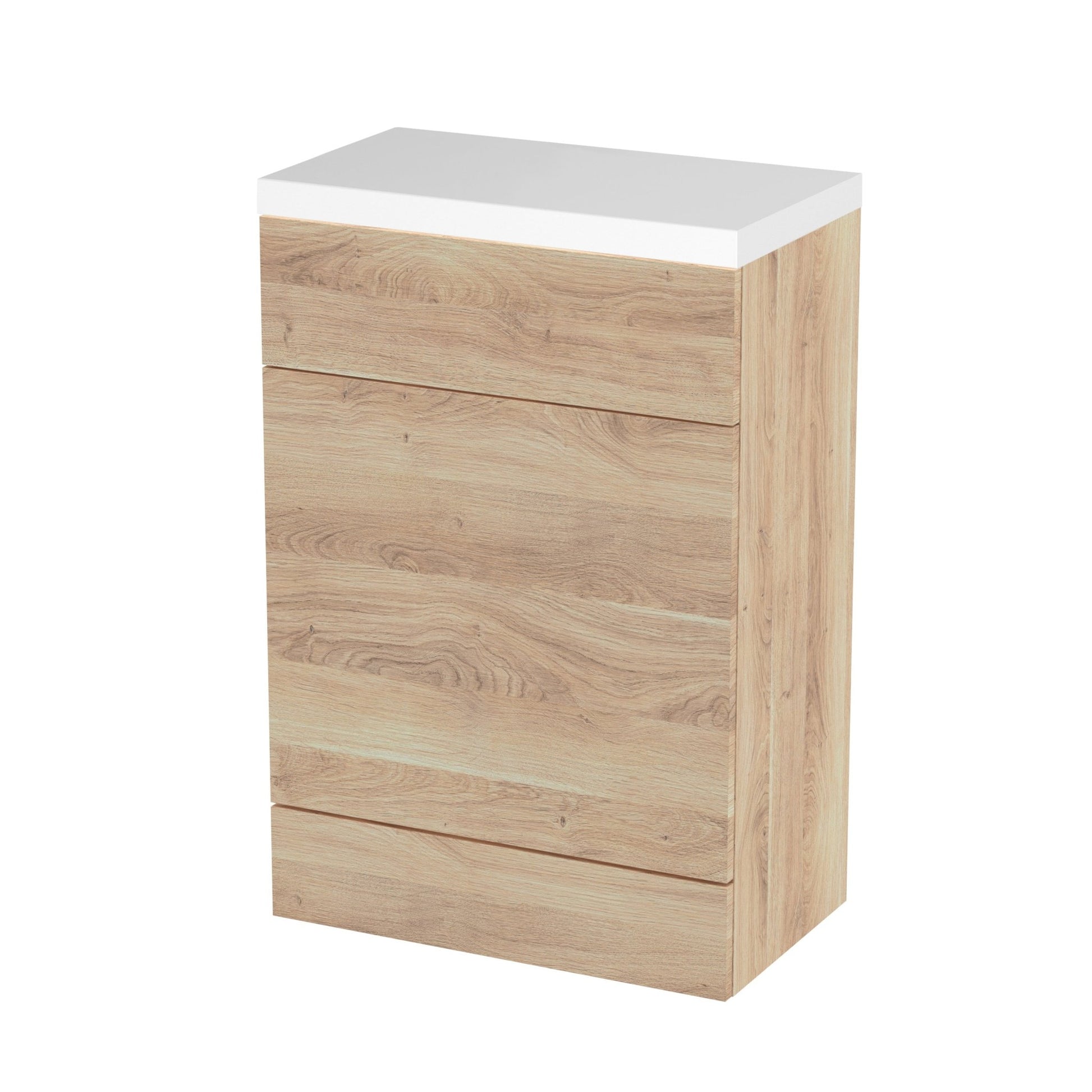 Hudson Reed Fusion 600mm Wc Unit & Polymarble Top Contemp Bleached Oak MFC Textured Woodgrain 904x603x355mm - JJ Building Materials
