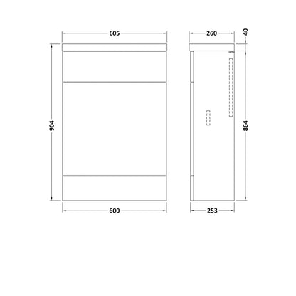 Hudson Reed Fusion 600mm Wc Unit & Top - Compact Contemp Gloss White MFC Painted Gloss 904x605x260mm - JJ Building Materials