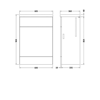 Hudson Reed Fusion 600mm Wc Unit & Top Contemp Charcoal Black MFC Textured Woodgrain 904x605x360mm - JJ Building Materials
