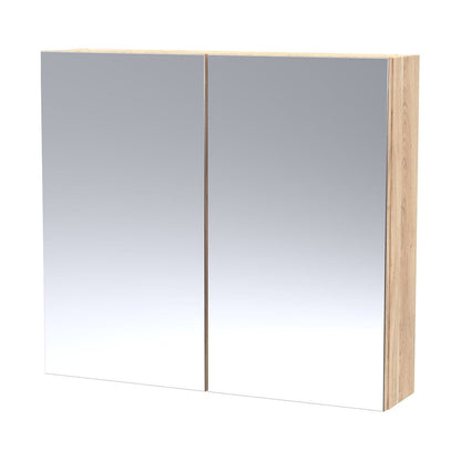 Hudson Reed Fusion 800mm Mirror Unit (50/50) Contemp Bleached Oak MFC Textured Woodgrain 715x800x180mm - JJ Building Materials