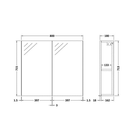Hudson Reed Fusion 800mm Mirror Unit (50/50) Contemp Bleached Oak MFC Textured Woodgrain 715x800x180mm - JJ Building Materials