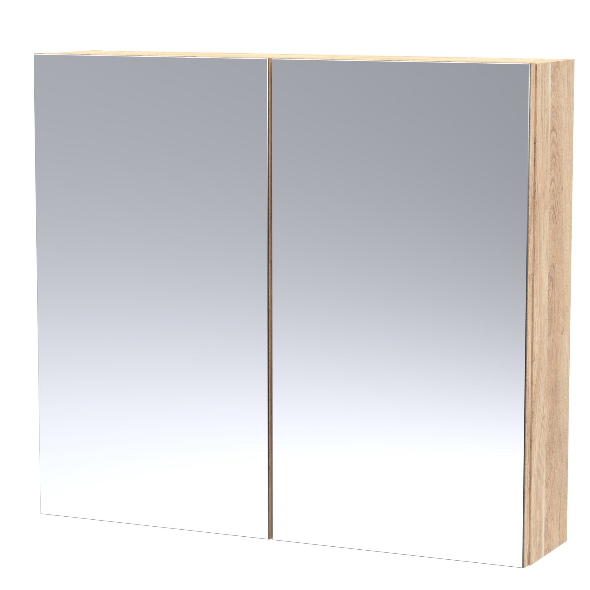 Hudson Reed Fusion 800mm Mirror Unit (50/50) Contemp Bleached Oak MFC Textured Woodgrain 715x800x180mm - JJ Building Materials