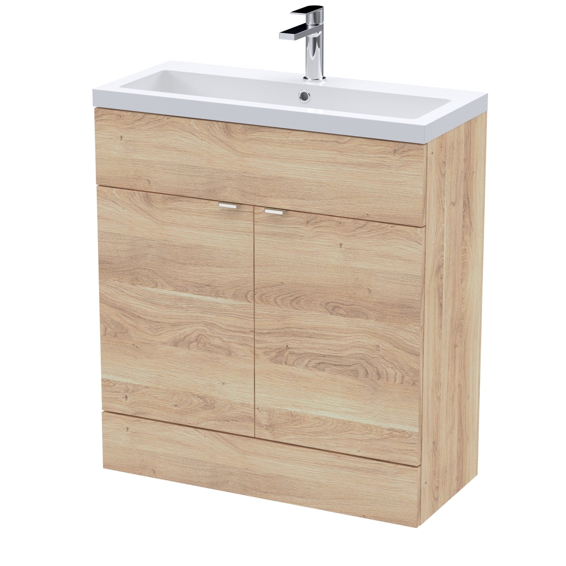 Hudson Reed Fusion 800mm Vanity Unit & Basin Contemp Bleached Oak MFC Textured Woodgrain 904x805x360mm - JJ Building Materials