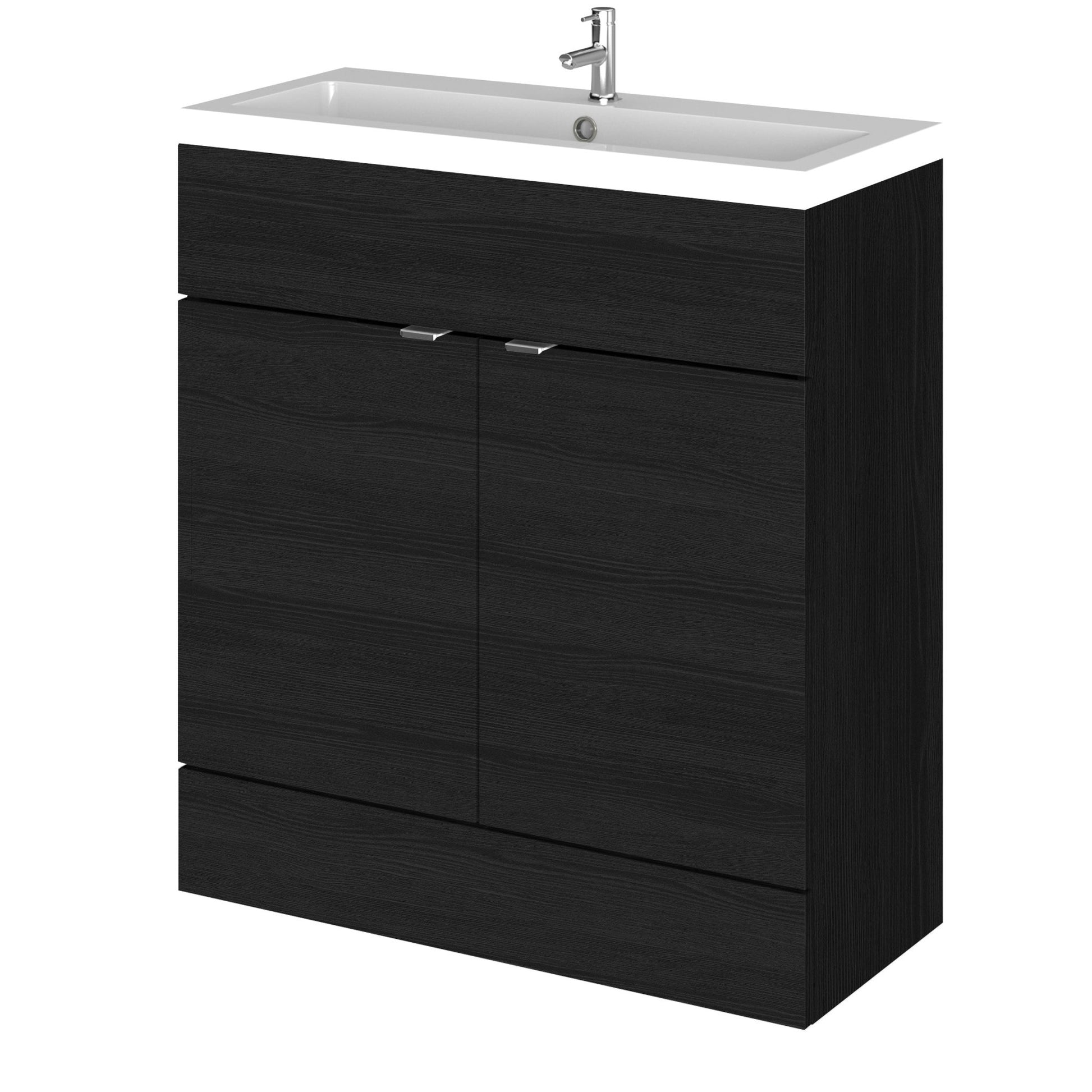 Hudson Reed Fusion 800mm Vanity Unit & Basin Contemp Charcoal Black MFC Textured Woodgrain 904x805x360mm - JJ Building Materials