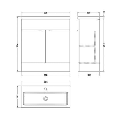 Hudson Reed Fusion 800mm Vanity Unit & Basin Contemp Gloss Grey MFC Painted Gloss 904x805x360mm - JJ Building Materials