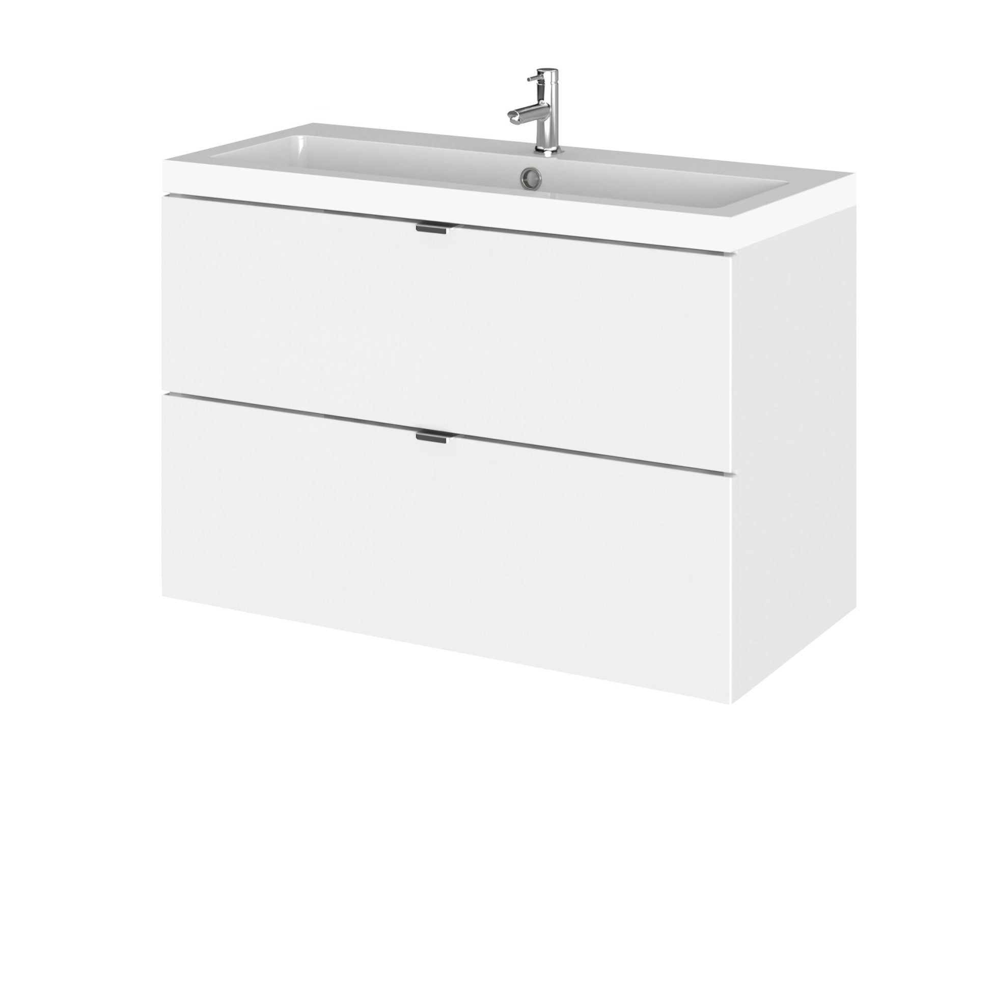 Hudson Reed Fusion 800mm Vanity Unit & Basin Contemp Gloss White MFC Painted Gloss 579x805x360mm - JJ Building Materials