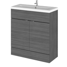 Hudson Reed Fusion 800mm Vanity Unit & Ceramic Basin Contemp Anthracite Woodgrain MFC Textured Woodgrain 904x805x360mm - JJ Building Materials