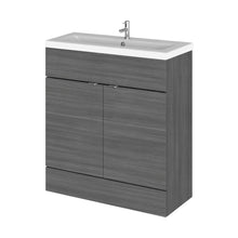 Hudson Reed Fusion 800mm Vanity Unit & Ceramic Basin Contemp Anthracite Woodgrain MFC Textured Woodgrain 904x805x360mm - JJ Building Materials