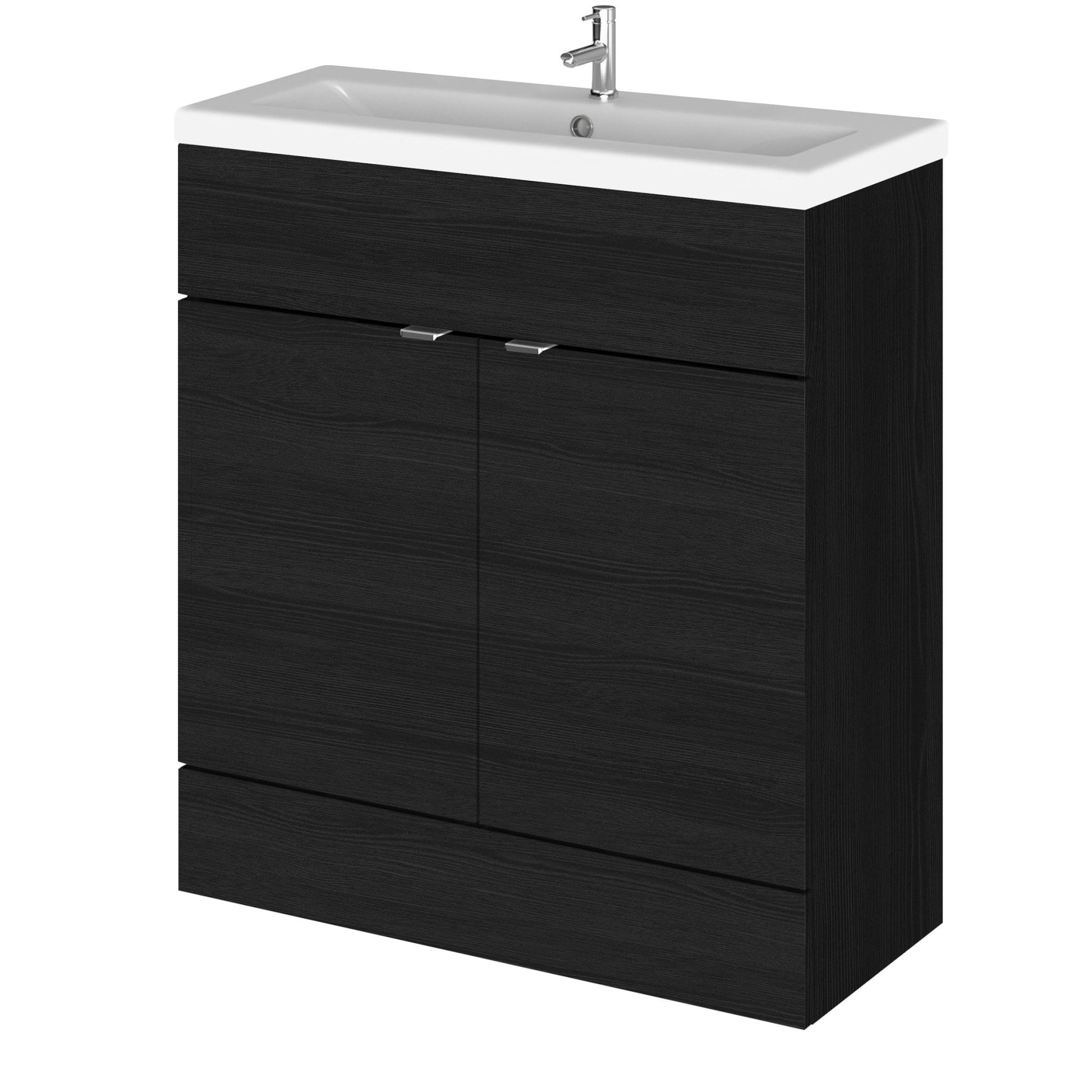 Hudson Reed Fusion 800mm Vanity Unit & Ceramic Basin Contemp Charcoal Black MFC Textured Woodgrain 904x805x360mm - JJ Building Materials