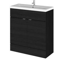 Hudson Reed Fusion 800mm Vanity Unit & Ceramic Basin Contemp Charcoal Black MFC Textured Woodgrain 904x805x360mm - JJ Building Materials