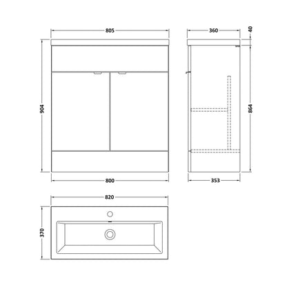 Hudson Reed Fusion 800mm Vanity Unit & Ceramic Basin Contemp Charcoal Black MFC Textured Woodgrain 904x805x360mm - JJ Building Materials