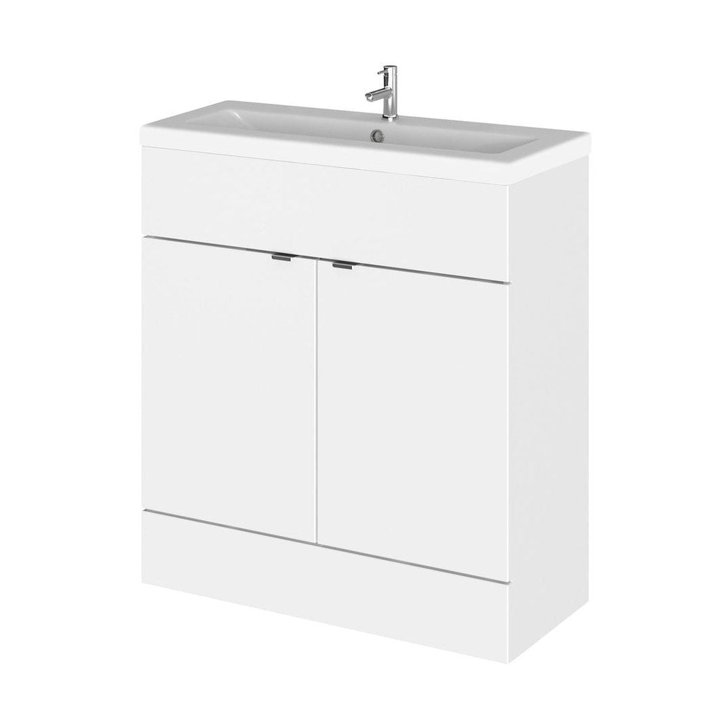 Hudson Reed Fusion 800mm Vanity Unit & Ceramic Basin Contemp Gloss White MFC Painted Gloss 904x805x360mm - JJ Building Materials