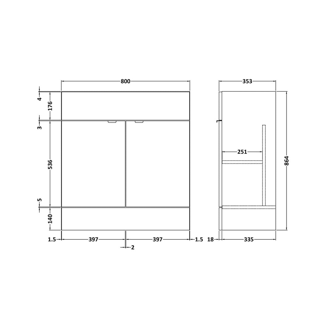 Hudson Reed Fusion 800mm Vanity Unit Contemp Anthracite Woodgrain MFC Textured Woodgrain 864x800x355mm - JJ Building Materials