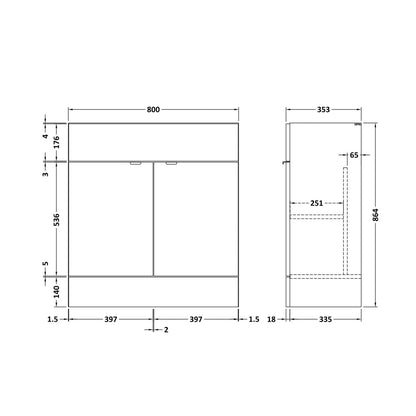 Hudson Reed Fusion 800mm Vanity Unit Contemp Charcoal Black MFC Textured Woodgrain 864x800x355mm - JJ Building Materials