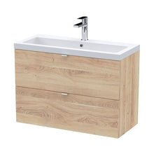Hudson Reed Fusion 800mm Wall Hung 2-drawer Unit & Basin Contemp Bleached Oak MFC Textured Woodgrain 580x805x383mm - JJ Building Materials