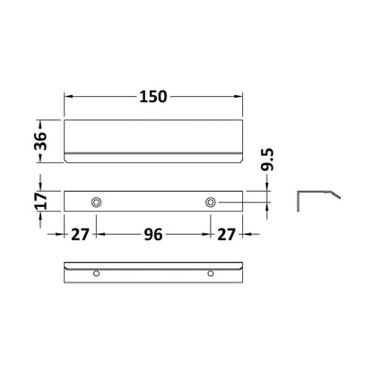 Hudson Reed Handles Finger Pull Handle 150mm Contemp Black Aluminium 17x150x36mm - JJ Building Materials
