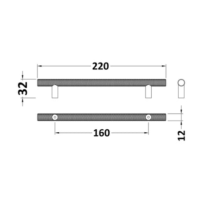 Hudson Reed Handles Knurled Bar Handle 160mm Contemp Chrome Brass 220x12x32mm - JJ Building Materials