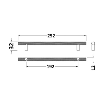 Hudson Reed Handles Knurled Bar Handle 192mm Contemp Matt Black Brass 252x12x32mm - JJ Building Materials
